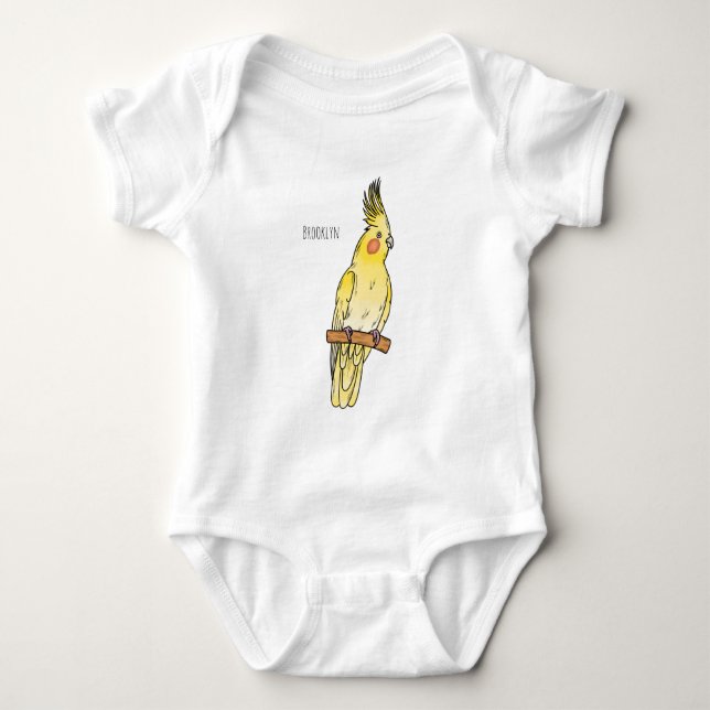Cockatiel bird cartoon illustration  baby bodysuit (Front)