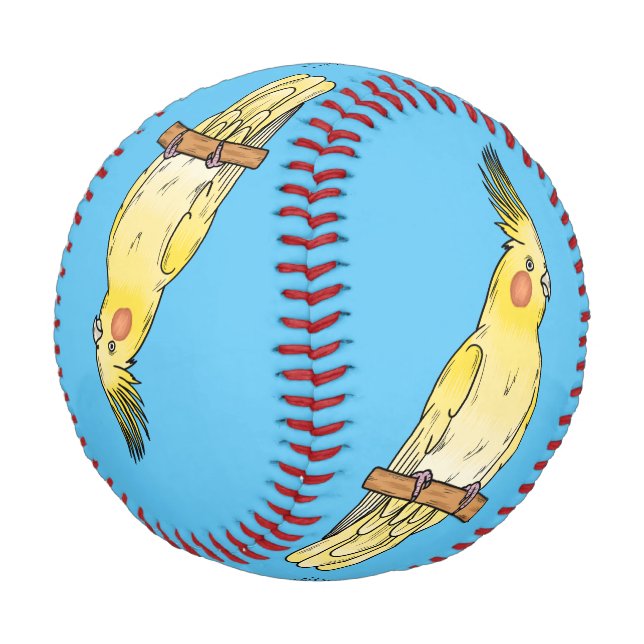 Cockatiel bird cartoon illustration  baseball (Angled)