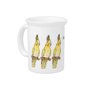 Cockatiel bird cartoon illustration beverage pitcher