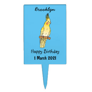 Cockatiel bird cartoon illustration cake topper