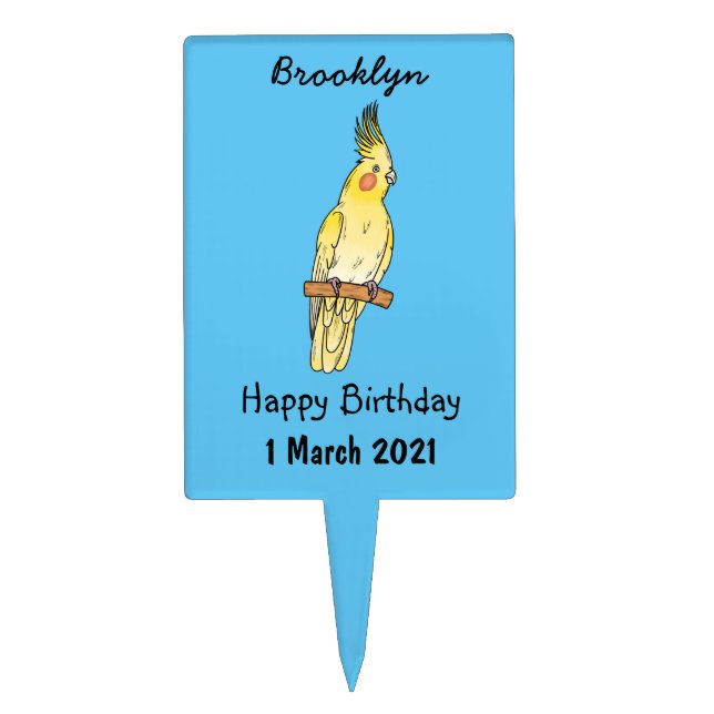Cockatiel bird cartoon illustration  cake topper (Front)