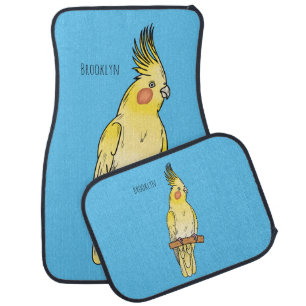 Cockatiel bird cartoon illustration car floor mat
