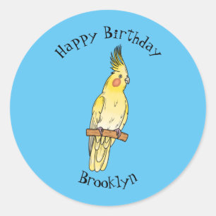 Cockatiel bird cartoon illustration classic round sticker