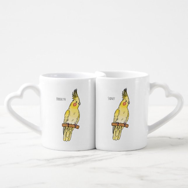 Cockatiel bird cartoon illustration coffee mug set (Front Nesting)