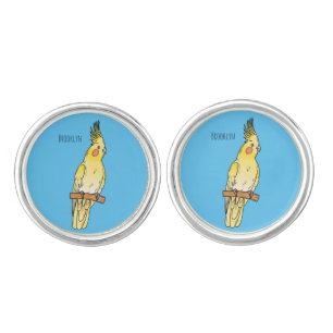 Cockatiel bird cartoon illustration cufflinks