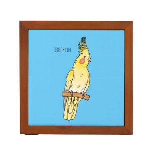 Cockatiel bird cartoon illustration desk organizer