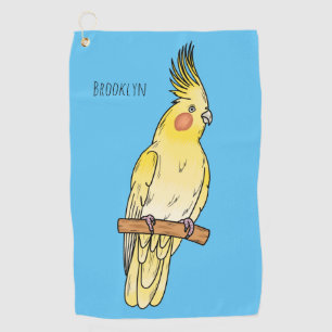 Cockatiel bird cartoon illustration golf towel
