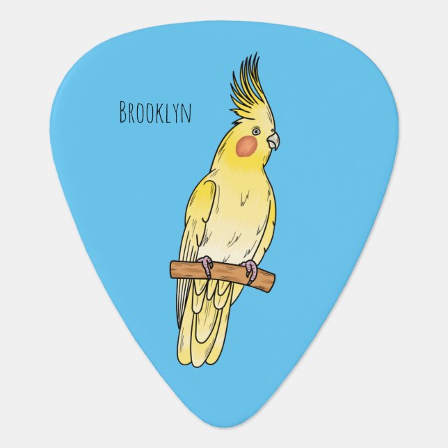 cockatiel bird cartoon illustration guitar pick (Front)
