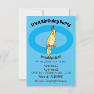 Cockatiel bird cartoon illustration invitation
