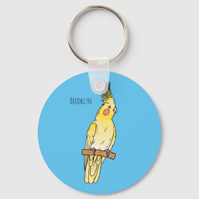 Cockatiel bird cartoon illustration  keychain (Front)