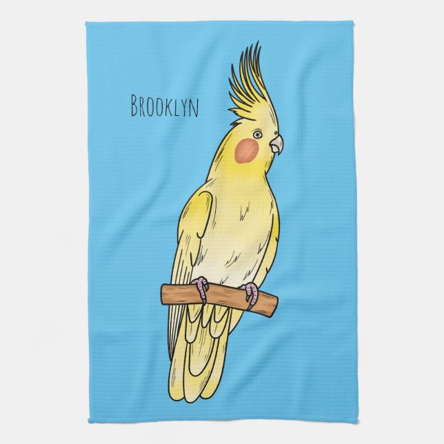 Cockatiel bird cartoon illustration  kitchen towel (Vertical)