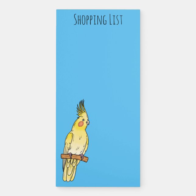 Cockatiel bird cartoon illustration magnetic notepad (Front)