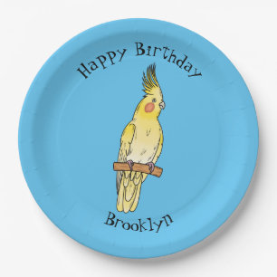 Cockatiel bird cartoon illustration  paper plates