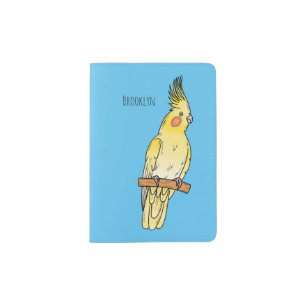 Cockatiel bird cartoon illustration passport holder
