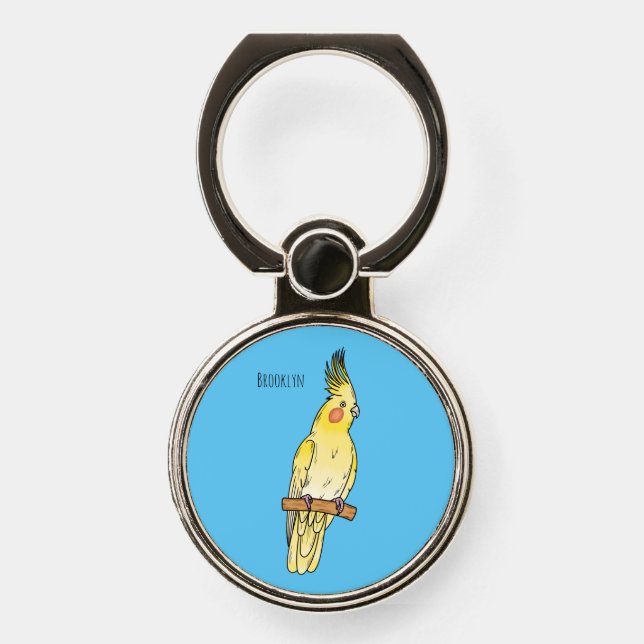 Cockatiel bird cartoon illustration  phone ring stand (Front)