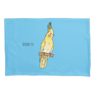 Cockatiel bird cartoon illustration pillow case