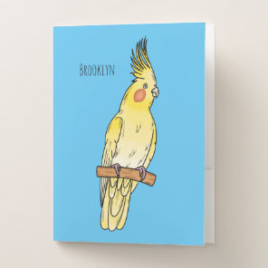 Cockatiel bird cartoon illustration pocket folder