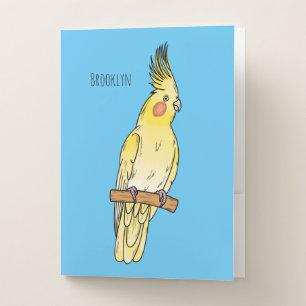 Cockatiel bird cartoon illustration pocket folder