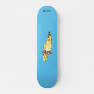Cockatiel bird cartoon illustration  skateboard