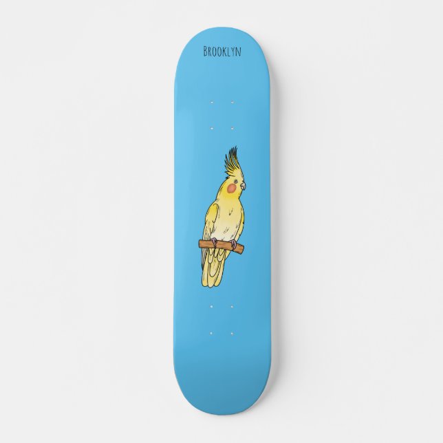 Cockatiel bird cartoon illustration  skateboard (Front)