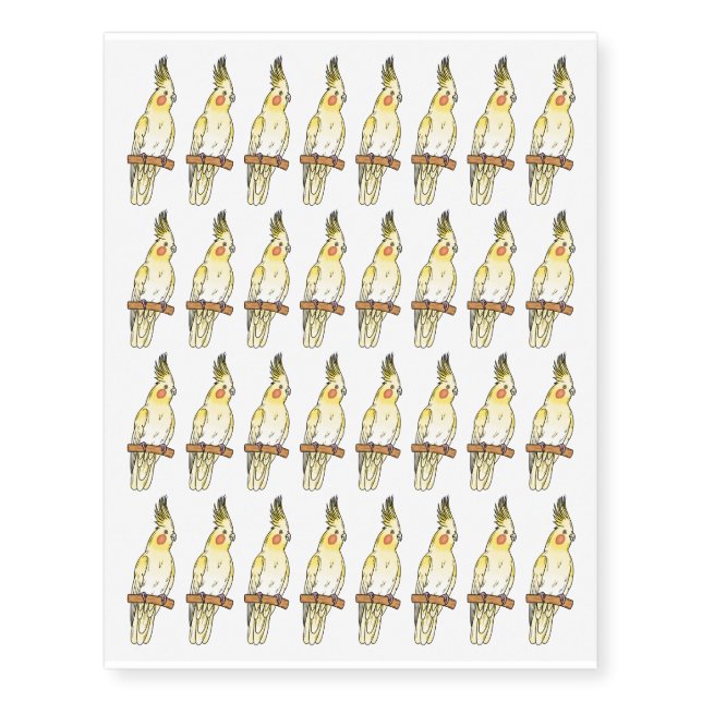 Cockatiel bird cartoon illustration temporary tattoos (Front)