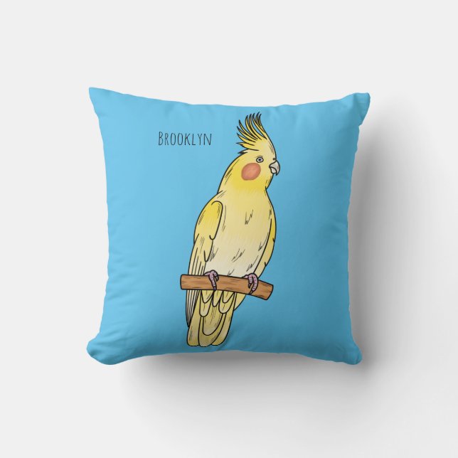 Cockatiel bird cartoon illustration  throw pillow (Front)