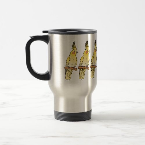 Cockatiel bird cartoon illustration  travel mug