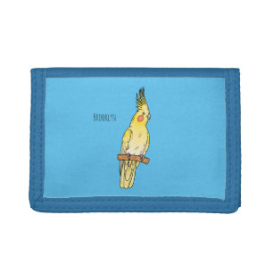 Cockatiel bird cartoon illustration tri-fold wallet