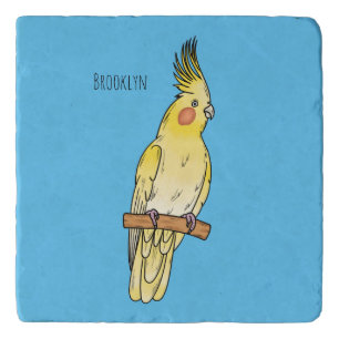 Cockatiel bird cartoon illustration trivet