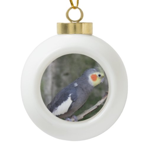 Cockatiel Bird Ceramic Ball Christmas Ornament