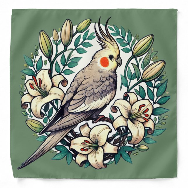 Cockatiel Bird Illustration                        Bandana (Front)