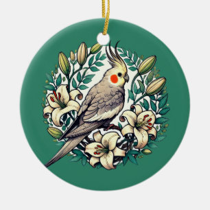 Cockatiel Bird Illustration Ceramic Ornament
