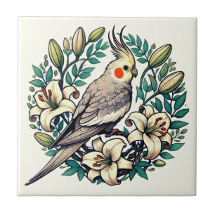 Cockatiel Bird Illustration Ceramic Tile