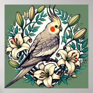 Cockatiel Bird Illustration                        Poster