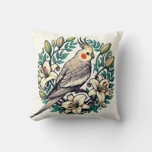 Cockatiel Bird Illustration Throw Pillow