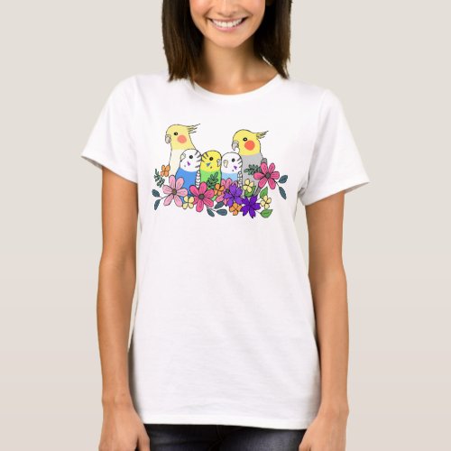 Cockatiel Budgie Parakeet with flower pet bird   T_Shirt