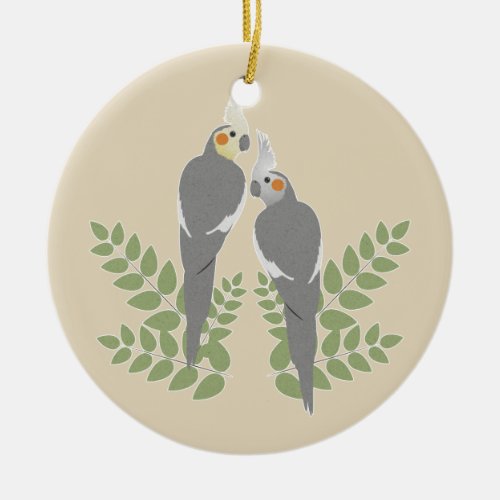 Cockatiel Couple Ceramic Ornament