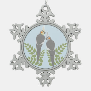 Cockatiel Couple Snowflake Pewter Christmas Ornament