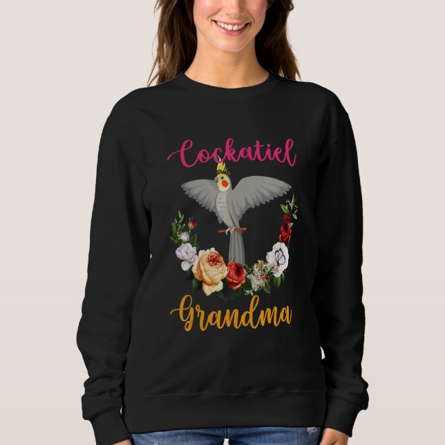 Cockatiel Grandma Floral Bird Bow Tie Lover Mother Sweatshirt (Front)