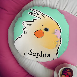 Cockatiel Kids Pet Bird Bedroom Decor Cute Green Round Pillow