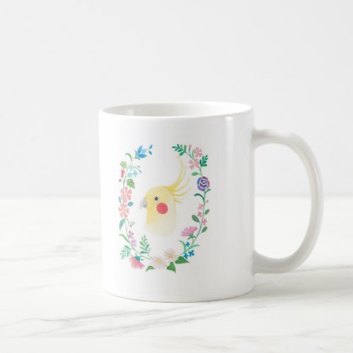 Cockatiel Lutino Floral Pet Bird Illustration Mug