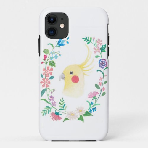 Cockatiel Lutino Yellow with Flowers Phone Case