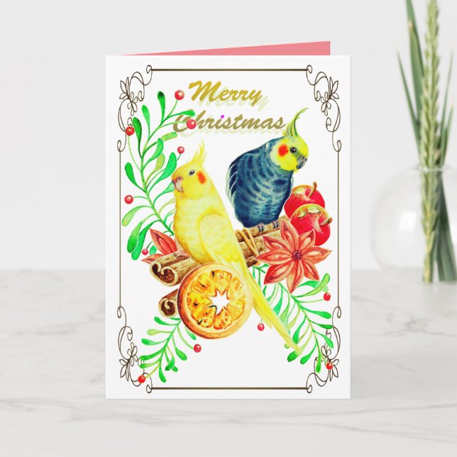 Cockatiel Mistletoe Holiday Card (Front)