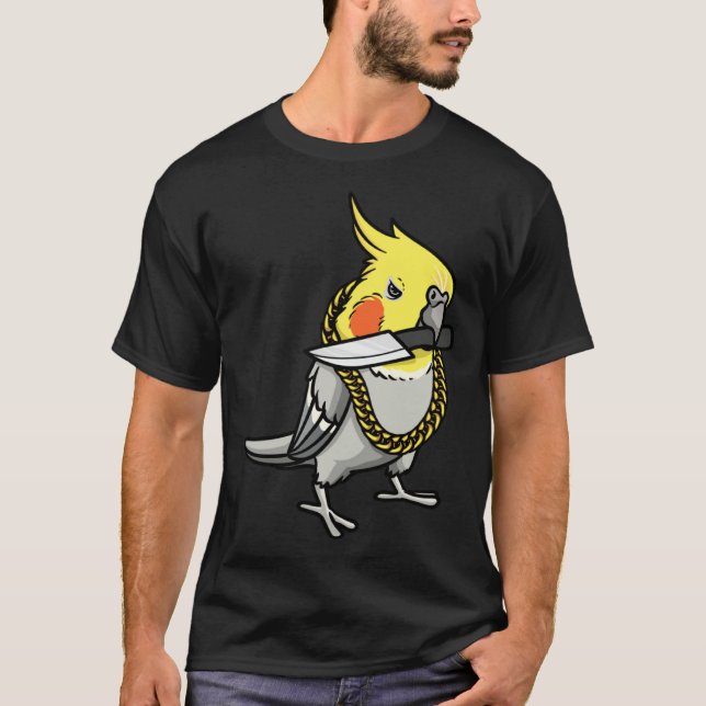 Cockatiel Parrot With Knife T-Shirt (Front)