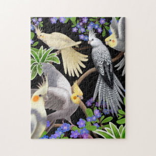 Cockatiel Parrots in Forget Me Nots Puzzle