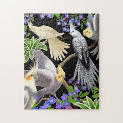 Cockatiel Parrots in Forget Me Nots Puzzle