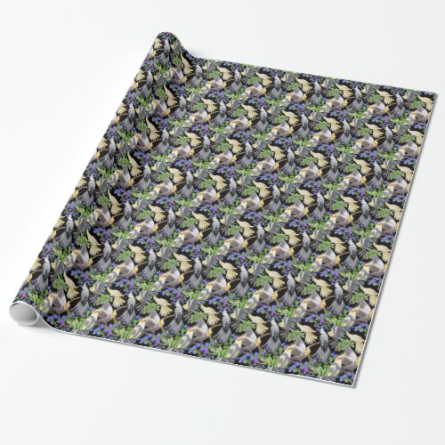 Cockatiel Parrots in Forget Me Nots Wrapping Paper