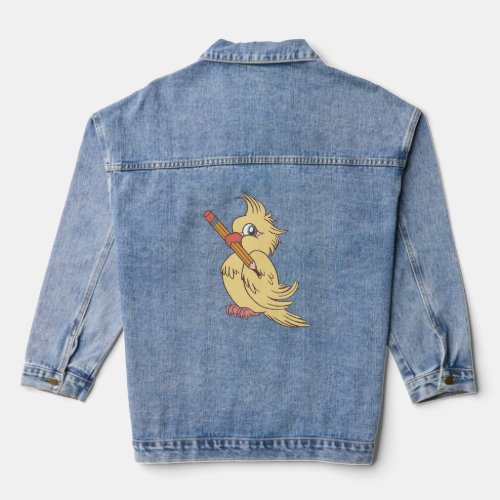 Cockatiel pencil design denim jacket