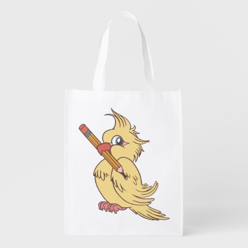 Cockatiel pencil design grocery bag