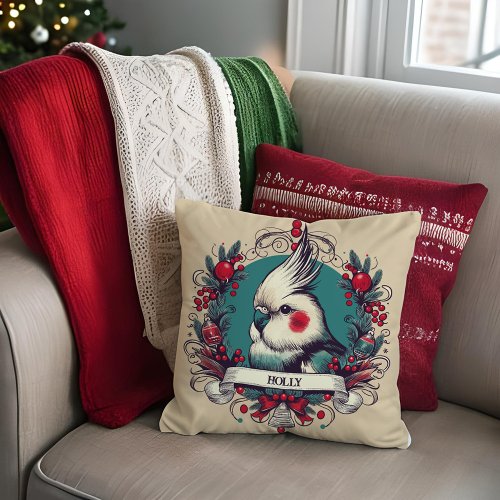 Cockatiel Pet Bird Name Sweet Vintage Christmas Throw Pillow